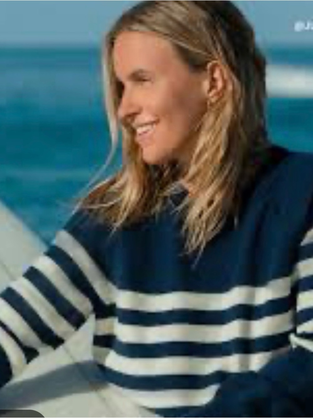Lands End M Drifter cotton blue-white stripe coastal nautical classic sweater